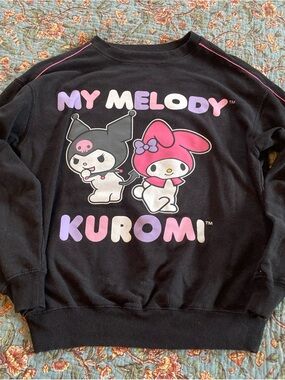 Kuromi My Melody Women Sweatshirt Small Black Graphic Fleece Pullover